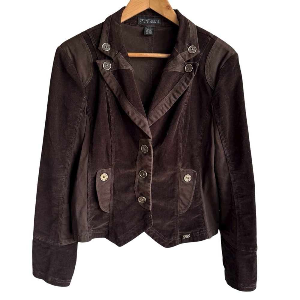 Point Zero 90s Corduroy Blazer Sz M Brown Button Front Structured Jacket VGUC